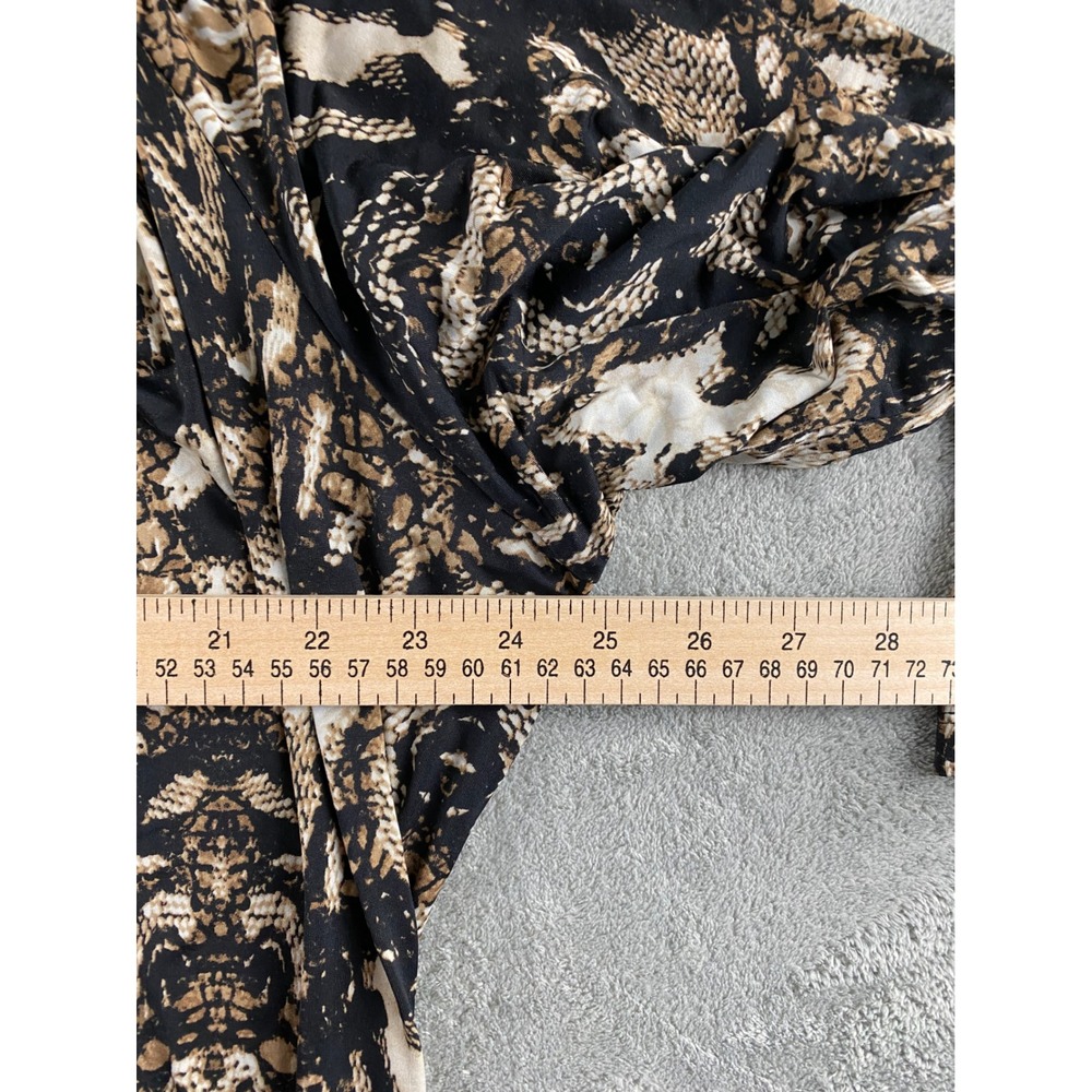 Worthington Woman Stretch Snakeskin Print Ruffle Tie Neck Blouse Plus 1X Brown - Picture 8 of 13